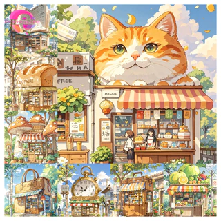 Pl Healing Fairy Tale Town 5D DIY เพชรทาสีคริสตัลรอบฝังเพชรชุดเพชรน้ําภาพวาดตกแต่งบ้าน 30x40 ซม.