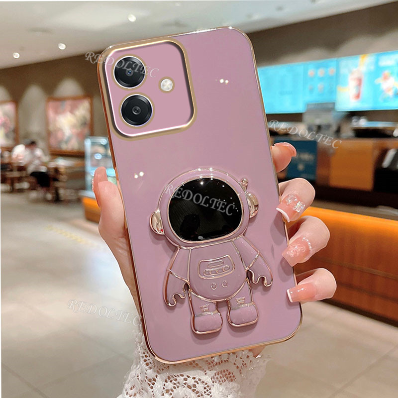 นักบินอวกาศกรณี OPPO A3X A3 5G 4G 2024 ใหม่ 6D ชุบปลอก OPPO A3 X OPPOA3 Cosmic Spaceman ซิลิโคนฝาครอบโทรศัพท์อ่อนพร้อมขาตั้งผู้ถือ