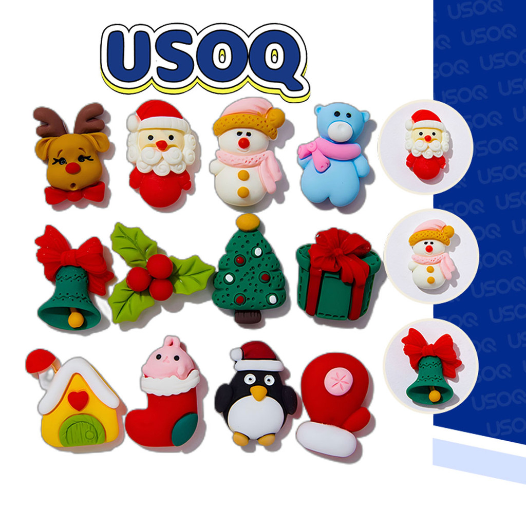 Usoq Jibbitz Crocs การ์ตูนคริสต์มาสถ้ํารองเท้าหัวเข็มขัด DIY อุปกรณ์เสริม Crocs Charm Jibbitz ปุ่ม