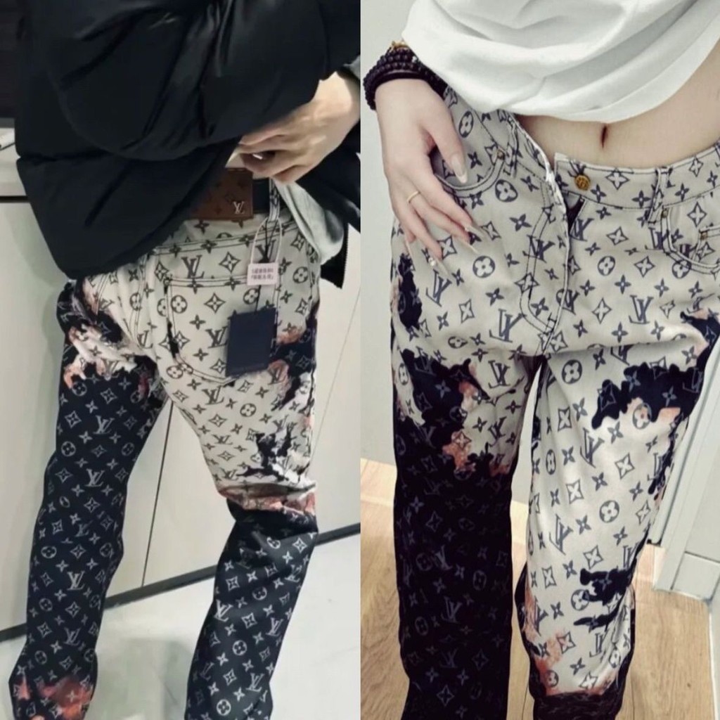 2024 Street Wear ผู้ชายฤดูใบไม้ร่วงฤดูหนาวสไตล์ Hot Clouds High กางเกงยีนส์ลําลองหลวมกลางเอว Jacquard กางเกงตรง High Street ผู้ชายผู้หญิงสไตล์เดียวกัน [คลังสินค้าพร้อม]