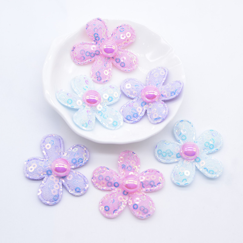 10 ชิ้น 38 มิลลิเมตรเลื่อมดอกไม้ Embbellishment ไข่มุกสําหรับเสื้อผ้า Patch ผ้าเย็บหัตถกรรม Headwear กิ๊บติดผมอุปกรณ์ตกแต่ง