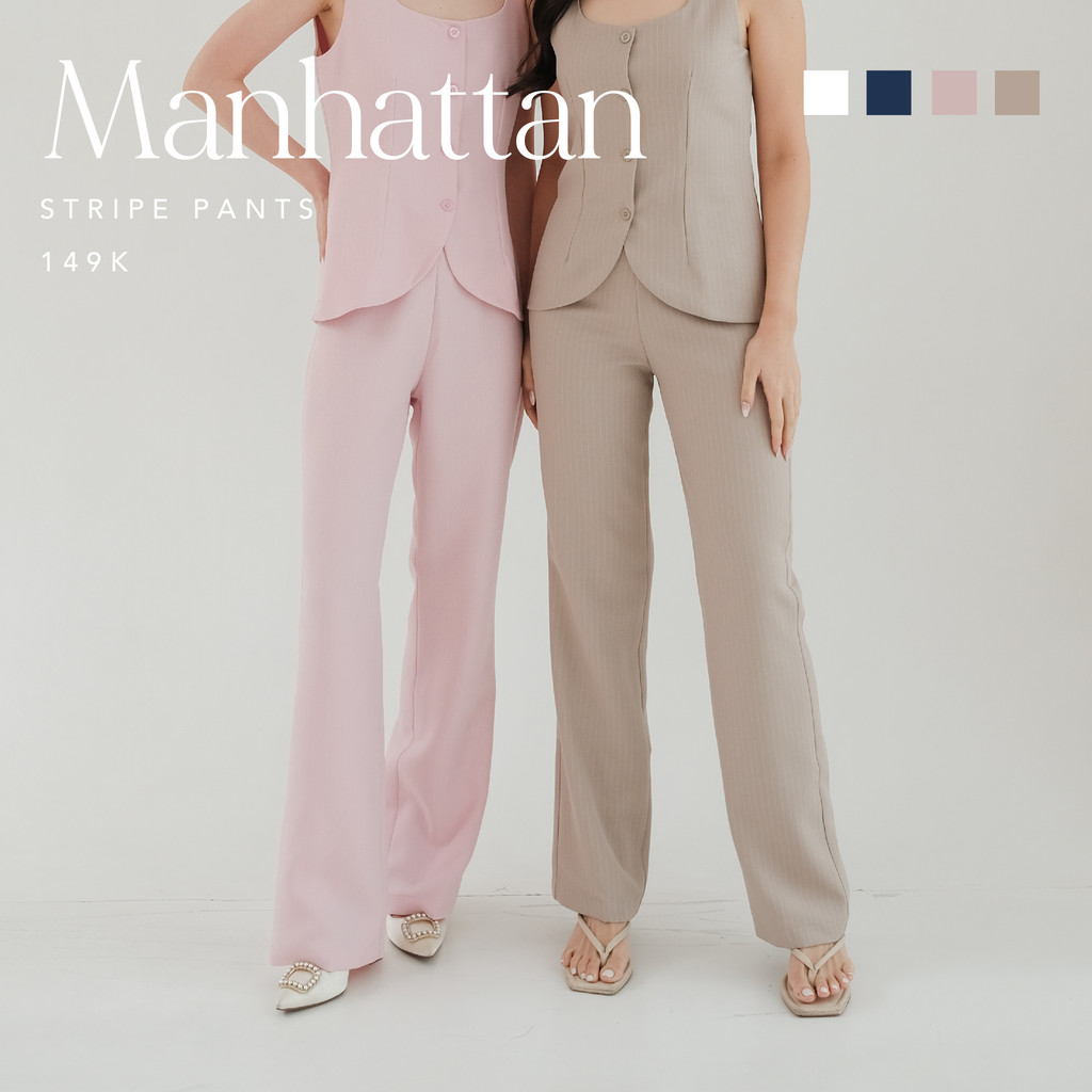 กางเกง Manhattan Stripe -- Ocha Wear | กางเกงขายาวผู้หญิง | แถบเอวสูง | พรีเมี่ยม