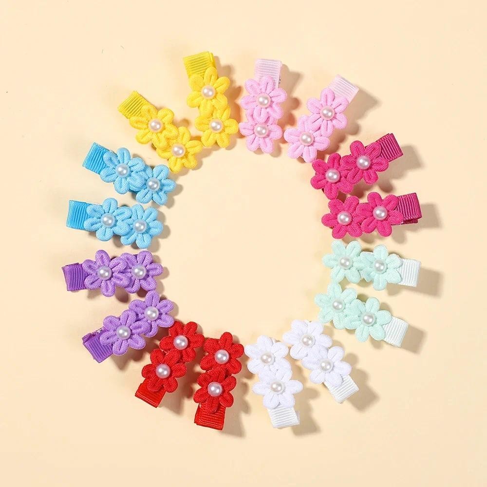 2 ชิ้น/เซ็ตหวานหลายสีผ้าดอกไม้เลียนแบบมุกกิ๊บสําหรับสาว 2024 Y2K Hairpins เด็กทารก Headwear Party ของขวัญ