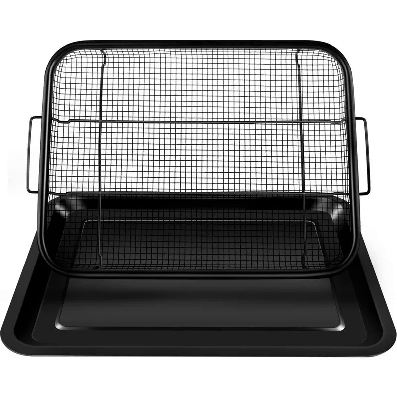 2 in 1 Oven Air Fryer Basket and Tray Oil Frying Baking Pan Non-stick Chips Basket Baking Dish Grill