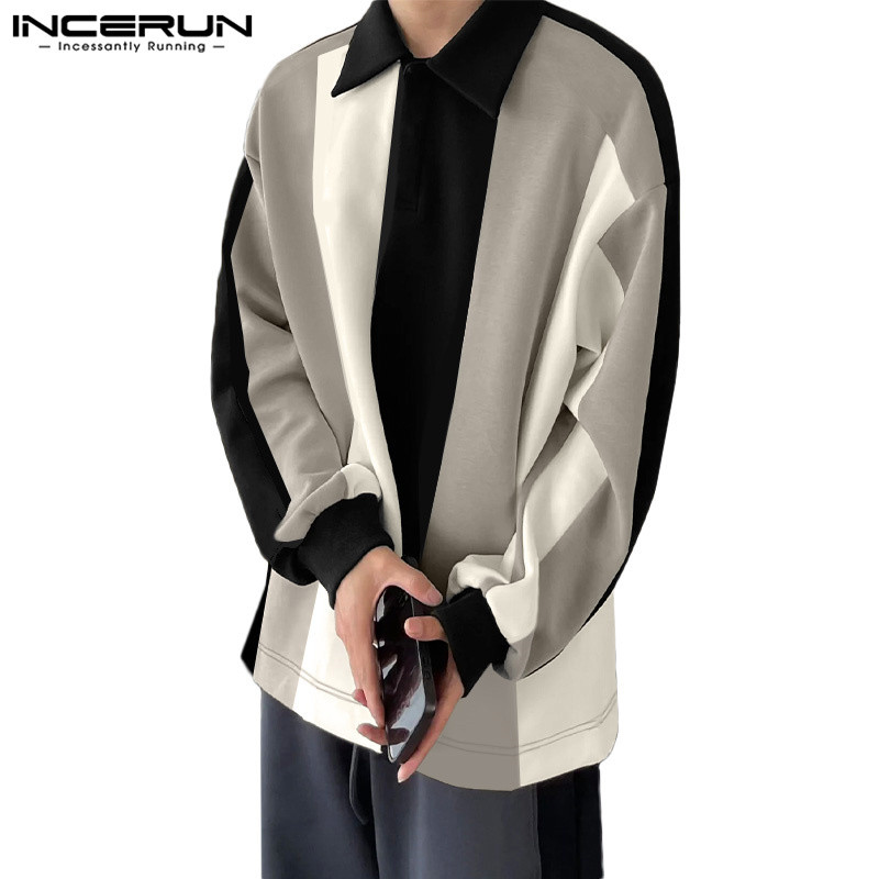 Incerun ผู้ชายเกาหลีลําลอง Turn-Down-Collar Patchwork เสื้อแขนยาว Hoodies