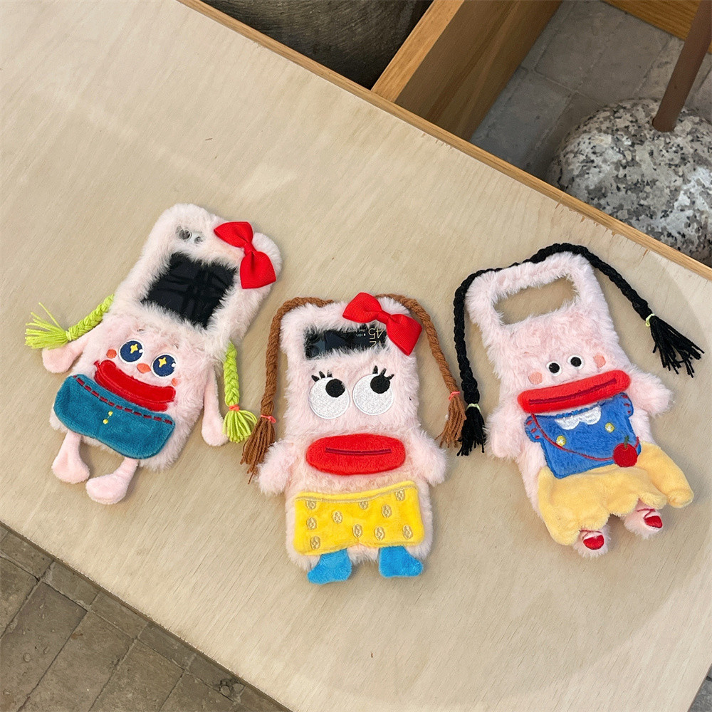 เกาหลี 3D น่ารักตลกขนสัตว์ Fluffy Soft สําหรับ Samsung Galaxy Z Flip 4 3 5 6 Zflip Flip4 Flip3 ZFlip5 Z Flip6 5g ผู้หญิงสาวตุ๊กตาอุปกรณ์เสริม
