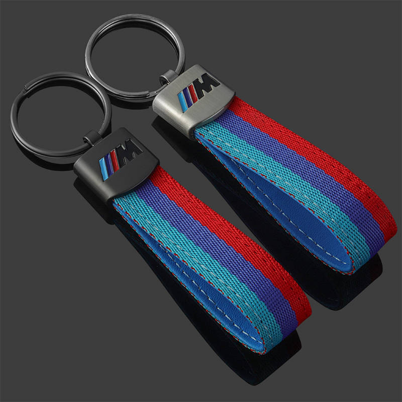 BMW M Three Colors Sports Sign Nylon Woven Belt Car Retrofit Logo Car Logo Metal Keychain Circle Pedants TFoy