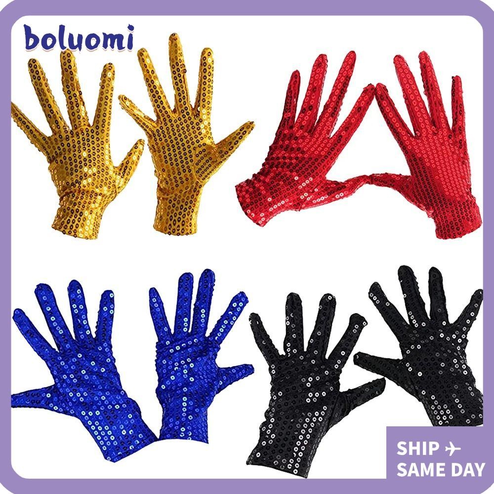 โบลูโอมิ ส่องแสงเลื่อมถุงมือสีดําเงินสีแดงสีฟ้าดิสโก้เครื่องแต่งกายพังก์เต้นรําถุงมือ