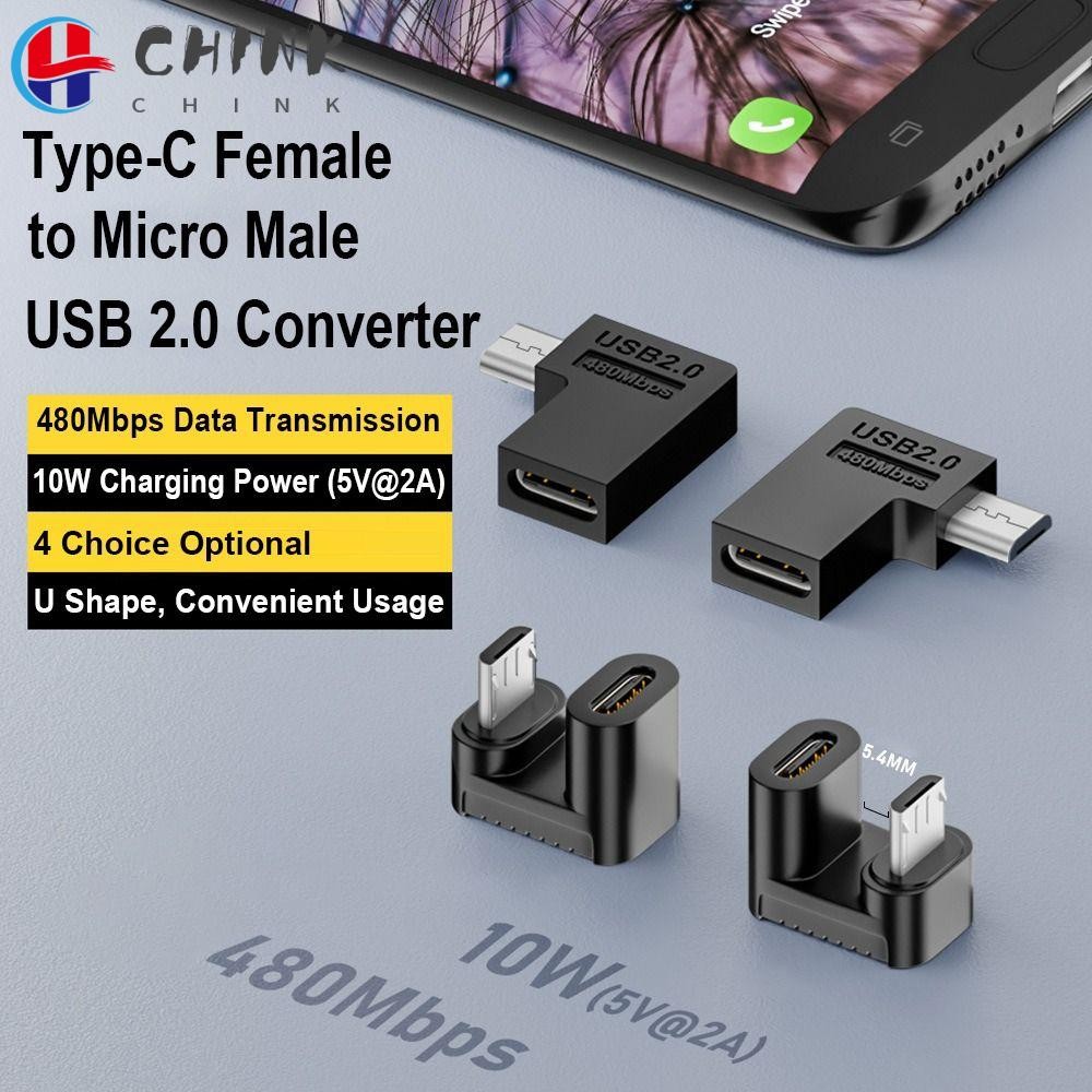 Chink อะแดปเตอร์ชาร์จ 2 ชิ้น, USB C Female to Micro Male 480Mbps Type-C to Micro USB Converter, การส่งข้อมูลระดับมืออาชีพโทรศัพท์มือถือ Mini U Shape Connector