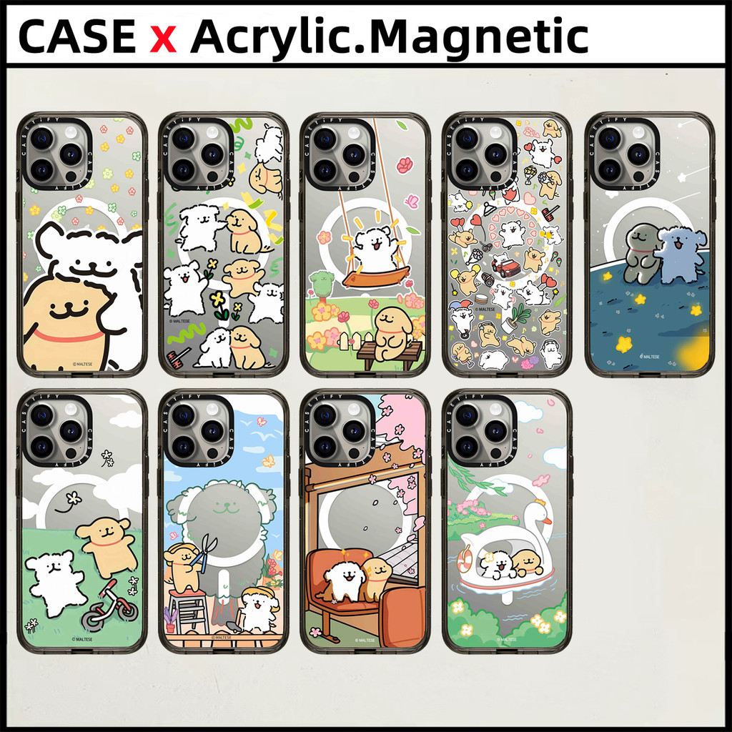 Casetifymaltese archive puppyอะคริลิคปลอกแม่เหล็กสําหรับiPhone 15 16 Pro Max 14 15 16 Plusกรณีแฟชั่นแกะสลักด้านข้างตัวอักษรฝาครอบป้องกัน