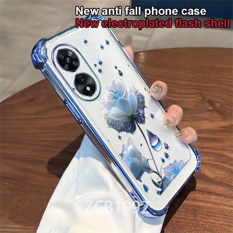 ขายร้อน Case สําหรับ OPPO A17 A18 A38 4G A97 A58 A78 4G 5G เคสโทรศัพท์ TPU คริสตัล raindrop รูปแบบดอกไม้สีฟ้าสี่มุม anti drop เคสใส ราคา ถูกที่สุด ดีลบีเคเค รูปภาพหลัก