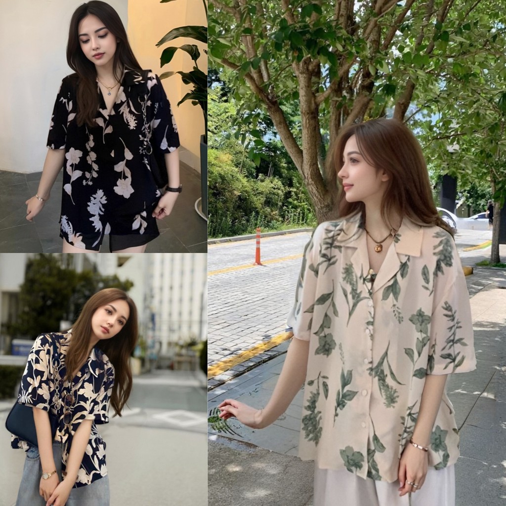 เสื้อเชิ้ตแขนสั้นลำลองลายดอกไม้ทรงหลวม เนื้อผ้าระบายอากาศดี สวมใส่สบายในทุกวัน เสื้อ สงกรานต์ ผู้หญิง