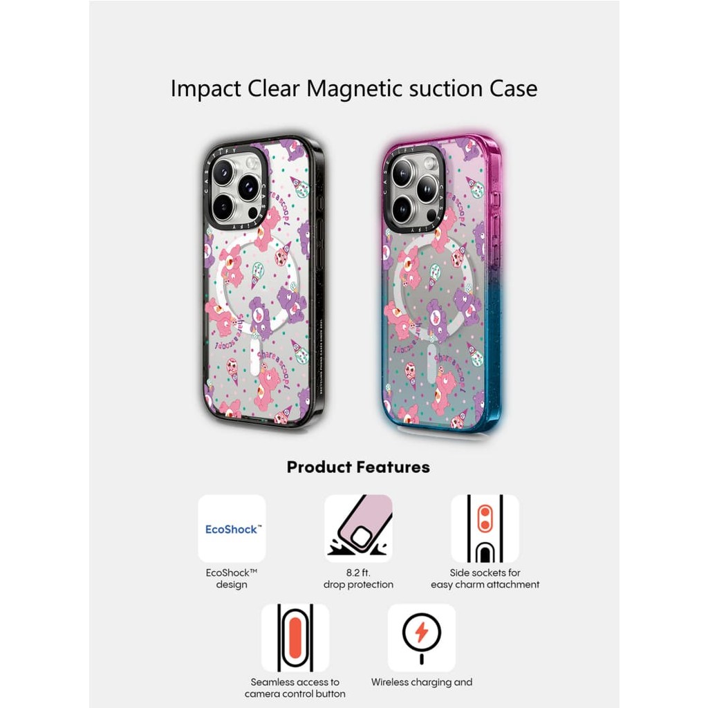 Casetify X ไอศกรีมหมีแม่เหล็กดูด Hard อะคริลิคด้านหลังสําหรับ Apple IPhone 12 13 14 15 16 Pro Max Plus พร้อมกล่อง