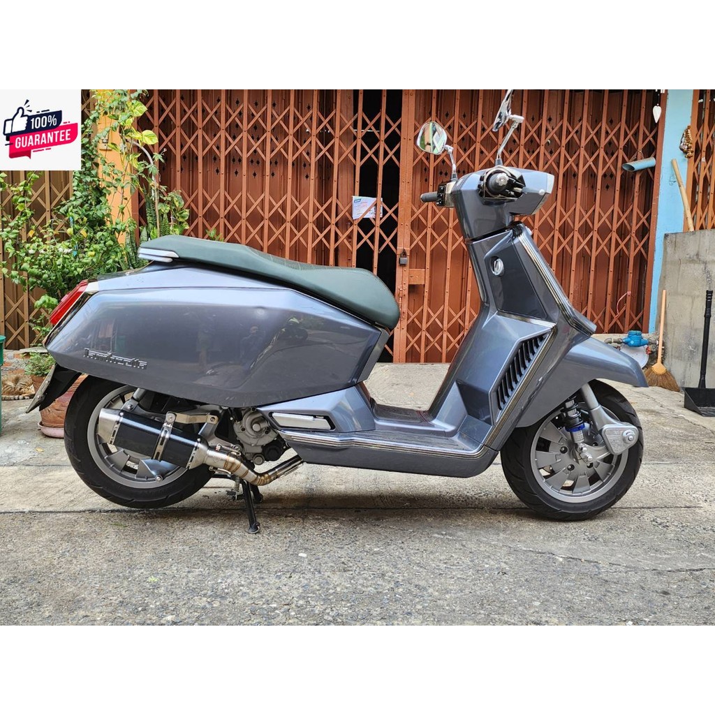 คอท่อ Lambretta X 300แลมเรตต้าX300 สวมปลายท่อแต่งขนาด 2 นิ้วสแตนเลส