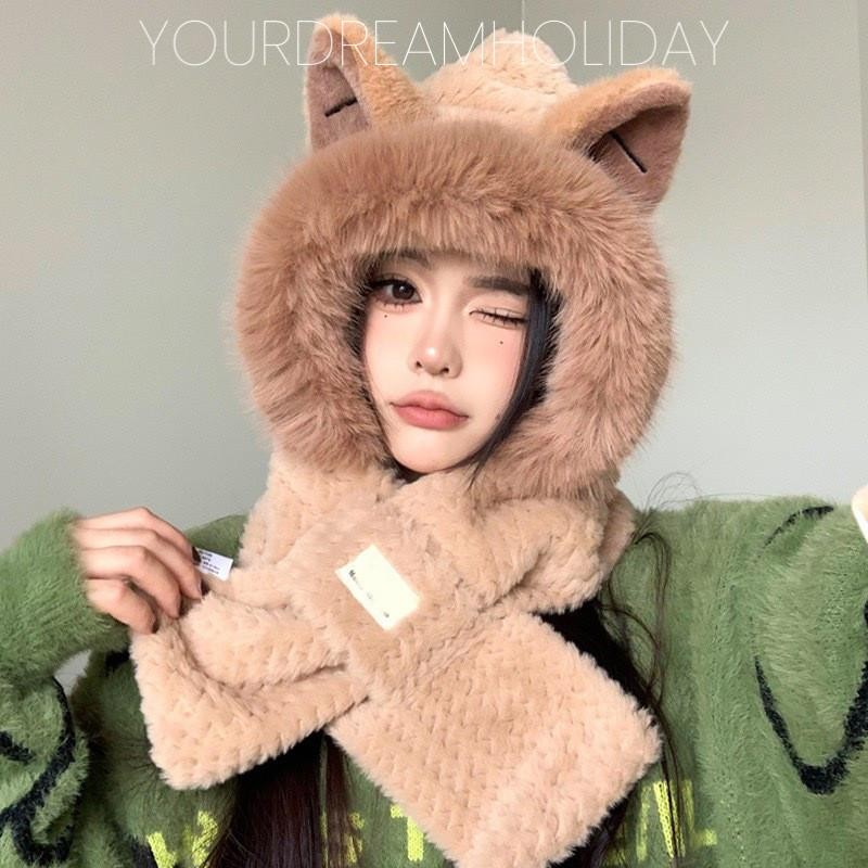 น่ารักตุ๊กตาหมวกหนาหมวกฤดูหนาวหนาพิเศษหมวกตุ๊กตาหมวกหมวกสุนัขจิ้งจอกหูออกแบบผ้าพันคอนุ่มพิเศษสําหรับผู้หญิง