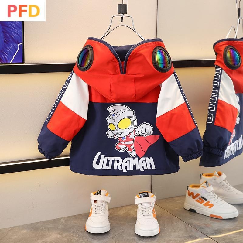 อุลตร้าแมนเสื้อผ้าเด็กเสื้อแจ็คเก็ตเด็กชายฤดูใบไม้ผลิฤดูใบไม้ร่วงสไตล์มีฮู้ดด้านบน Ultraman