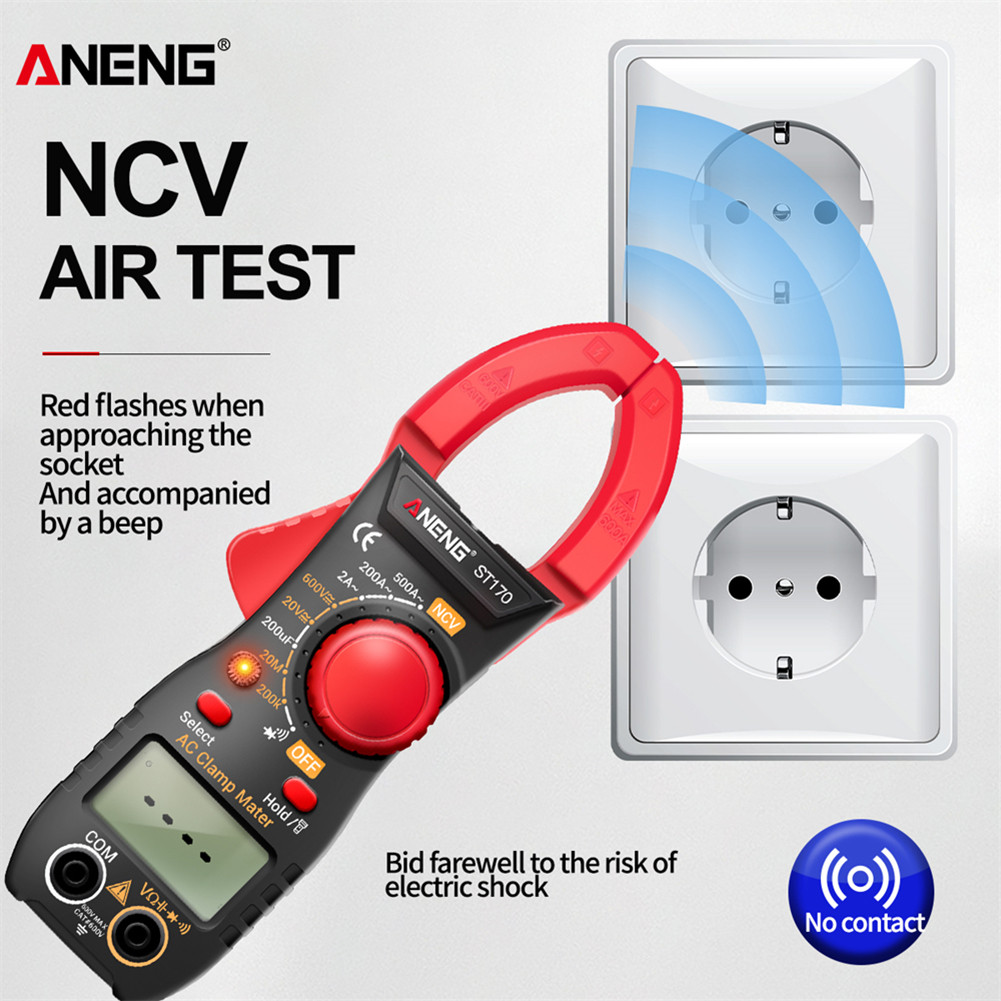 ANENG ST170 ดิจิตอลแคลมป์มิเตอร์ DC/AC มัลติมิเตอร์ แอมมิเตอร์ แรงดัน NCV Ohm Tester (สีแดง)