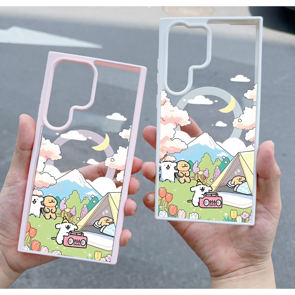 การ์ตูน Camping รูปแบบสําหรับ Samsung s22 s22plus ultra กรณี Girly S23 S23Plus s23fe s24 s24plus s24ultra ฝาครอบ