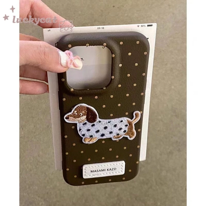 Iphone 16 15 14 13 12 11 Pro Max X Xr Xs Max 7 8 Plus SE2020 เคสโทรศัพท์ 3D DIY การ์ตูนน่ารักสุนัขสีลูกกวาด DotsSoft หนังปกหลัง