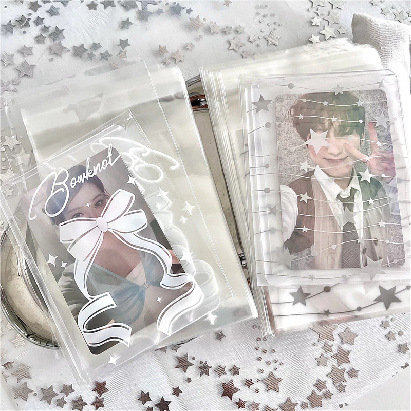 50 ชิ้น/แพ็ค Bowknot Stars ถุงปิดผนึก Toploader Photocard Self-กาวถุงบรรจุภัณฑ์วัสดุ