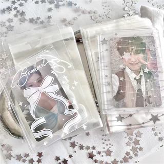 50 ชิ้น/แพ็ค Bowknot Stars ถุงปิดผนึก Toploader Photocard Self-กาวถุงบรรจุภัณฑ์วัสดุ