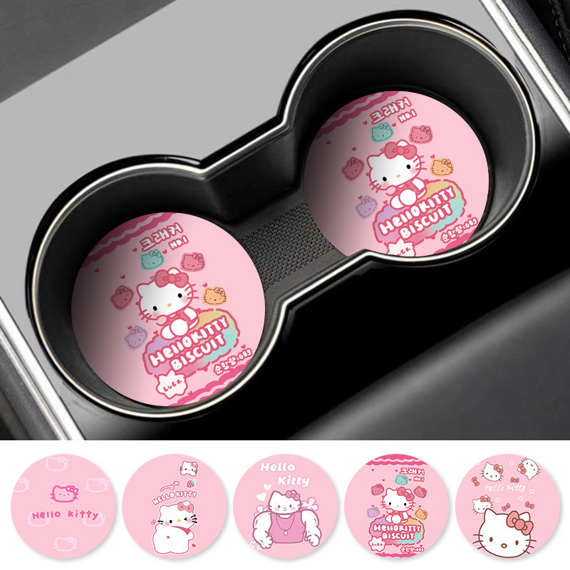 2 ชิ้นชุด Hello Kitty Sanrio Car Coaster อุปกรณ์ตกแต่งภายในรถยนต์