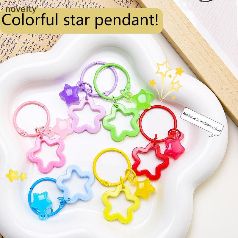 Nly โลหะเปิดแหวนพวงกุญแจเรซิ่นที่มีสีสัน Five-pointed Star Bell จี้พวงกุญแจสําหรับผู้หญิงสาวรถแขวน Trinket Key ผู้ถือ N