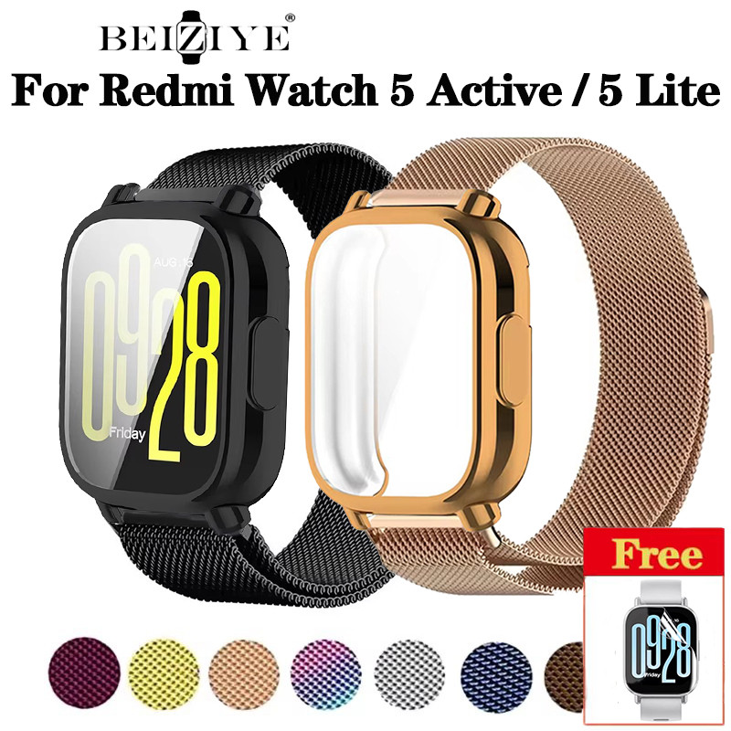 Tpc กรณี + สายโลหะสําหรับ Xiaomi Redmi นาฬิกา 5 Active Band TPU Soft Case ป้องกันหน้าจอ Redmi นาฬิกา 5 Lite เปลี่ยน Milanese สายนาฬิกาแม่เหล็ก