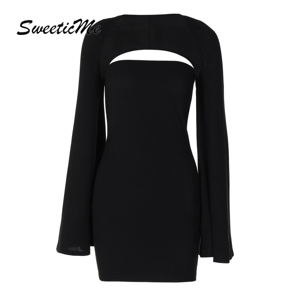 Sweeticme ชุดสตรี 2024 ใหม่แฟชั่นเซ็กซี่ Slim Fit แขนยาวสีทึบชุดสองชิ้น