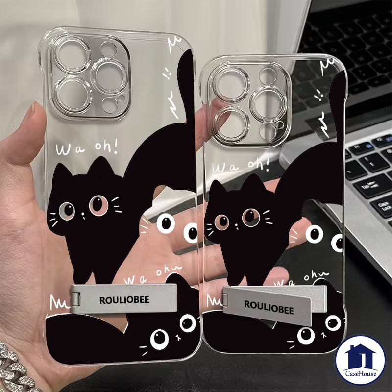 เคสนิ่มใสไร้กรอบบางเฉียบลายแมวดำน่ารัก เข้ากันได้กับ IPhone 11 15 13 12 Pro Max 15 Pro 16 14 Pro Max 16Plus 13 14 16 Pro