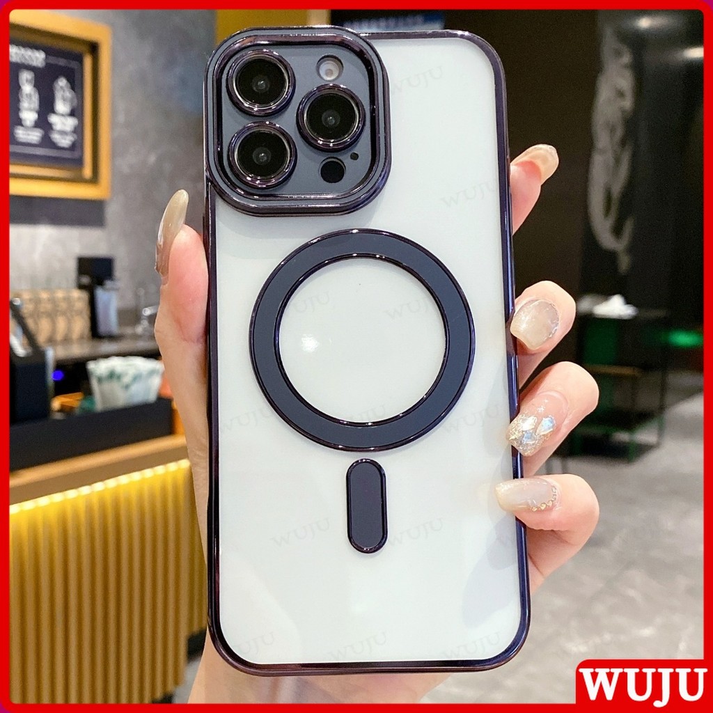 WUJU ชุบหรูหราการชาร์จแบบไร้สายแบบแม่เหล็กโปร่งใส เคส เข้ากันได้สำหรับ เคสไอโฟน Case Compatible For iPhone 16 15 14 13 12 11 Pro Max Plus