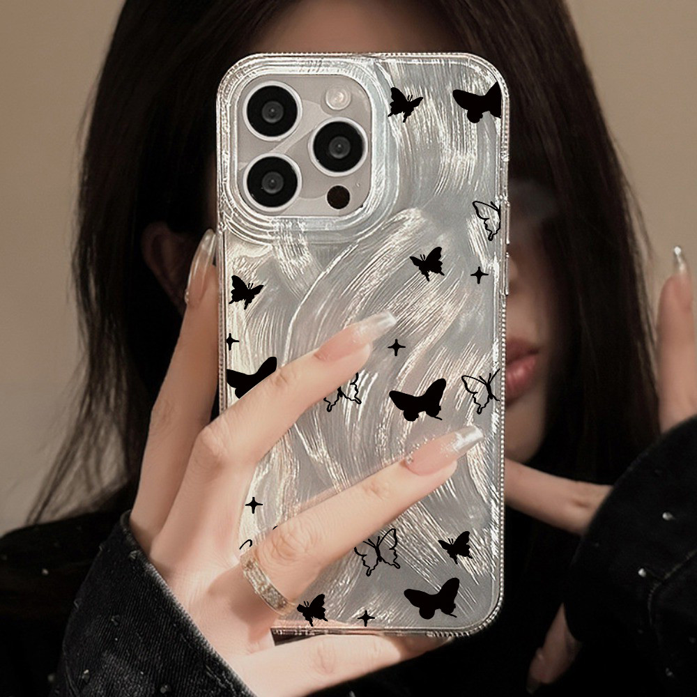 เคสใสสีเงินเลเซอร์ขนนกสุดหรู for Samsung A55 A54 A53 A52 A35 A34 A33 A32 A25 A15 A14 A13 A12 A05S S22 S24 Ultra S23 FE