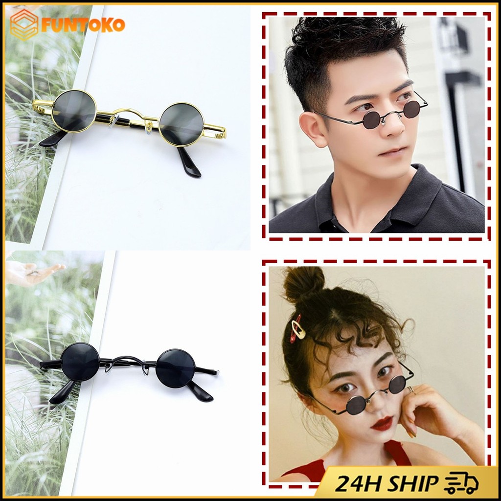 สินค้ามีคุณภาพ แว่นตากันแดด UV375 ทรงกลมขนาดเล็ก แว่นวินเทจ กรอบโลหะ แฟชั่นสำหรับผู้หญิงและผู้ชาย สองสี