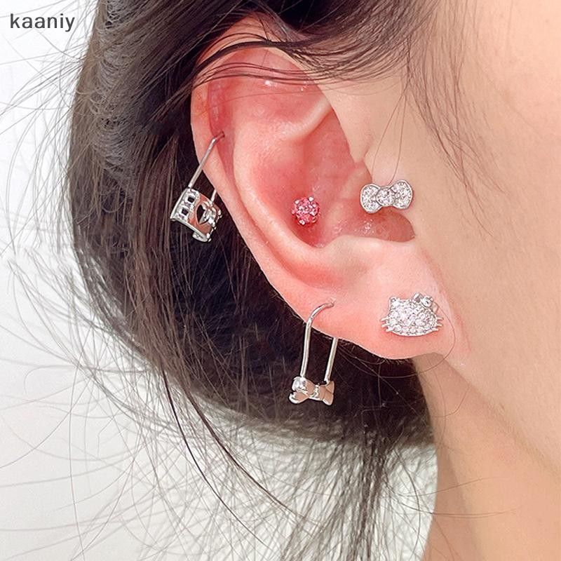 [KAN] Sanrio Hello Kitty Full Diamond Ear Studs Kawaii การ์ตูนน่ารักอะนิเมะต่างหู Simple All-match ต่างหูสําหรับสาวเครื่องประดับของขวัญ FXH