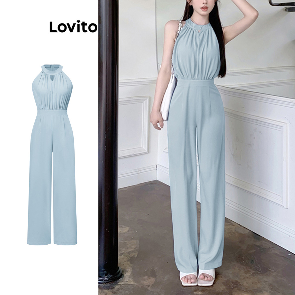 Lovito ชุดจั๊มสูทลําลอง จับจีบ สําหรับผู้หญิง L77ED325