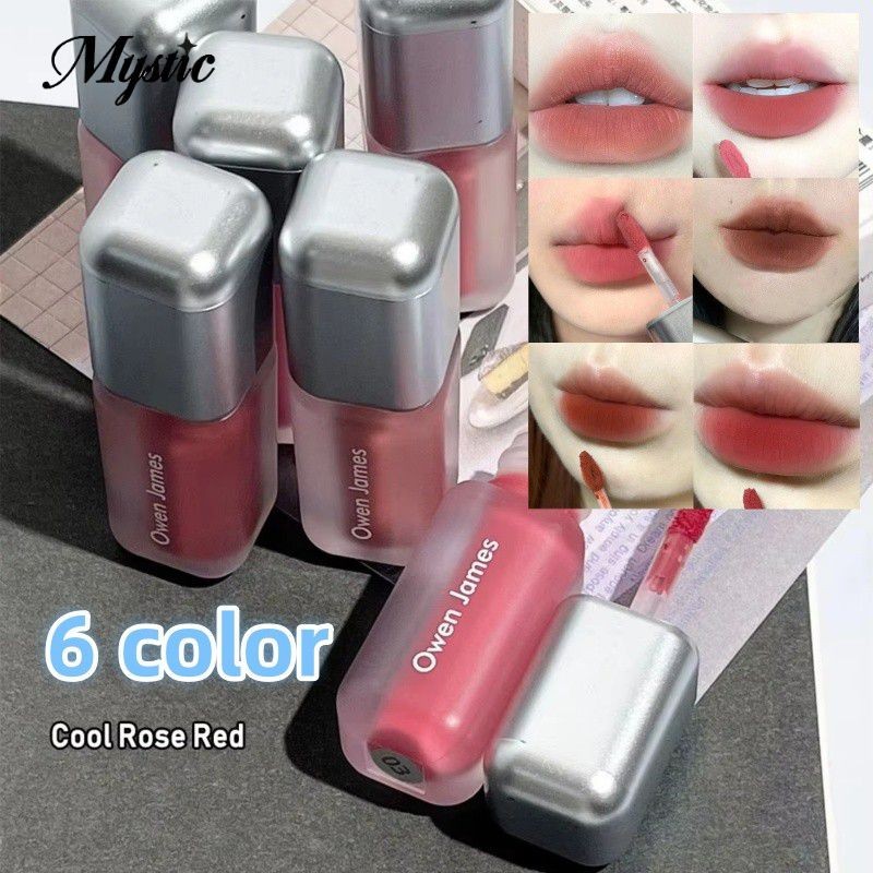 【COD】 ลิปสติก Owen James แท่งสีเงินเล็ก ลิปกลอสเนื้อแมทต์กำมะหยี่ ติดทนนาน ลิปมันสีขาว ลิปกลอสสำหรับ