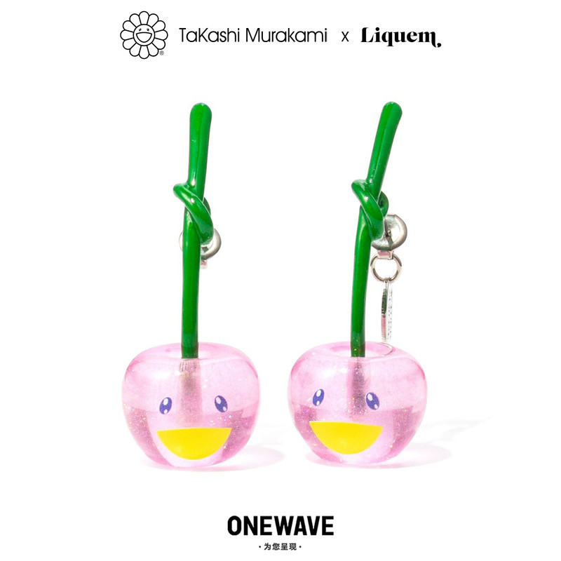 Takashi Murakami Liquem Co-Branded Cherry ต่างหูคลิปหูเครื่องประดับอินเทรนด์ต่างหูเครื่องประดับ