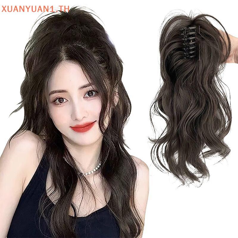 XUAN สังเคราะห์ Claw คลิป ผมหางม้า ต่อผมสั้น_curly หางธรรมชาติ ผมปลอมสำหรับผู้หญิง horse tail สีดำ