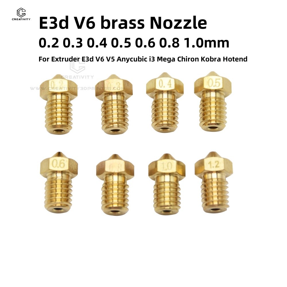 Creativity E3d V6 brass Nozzle 3D printers hotend nozzle  0.2 0.4 0.6 0.8 1mm for Extruder V5 V6  i3
