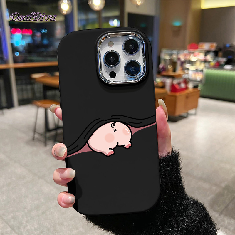 [Dea] เคสโทรศัพท์ครอบคลุมผ้านวมหมูสีชมพูสําหรับ IPhone 11 12 13 14 15 16 Pro Max X XR XS Max 7Plus 8