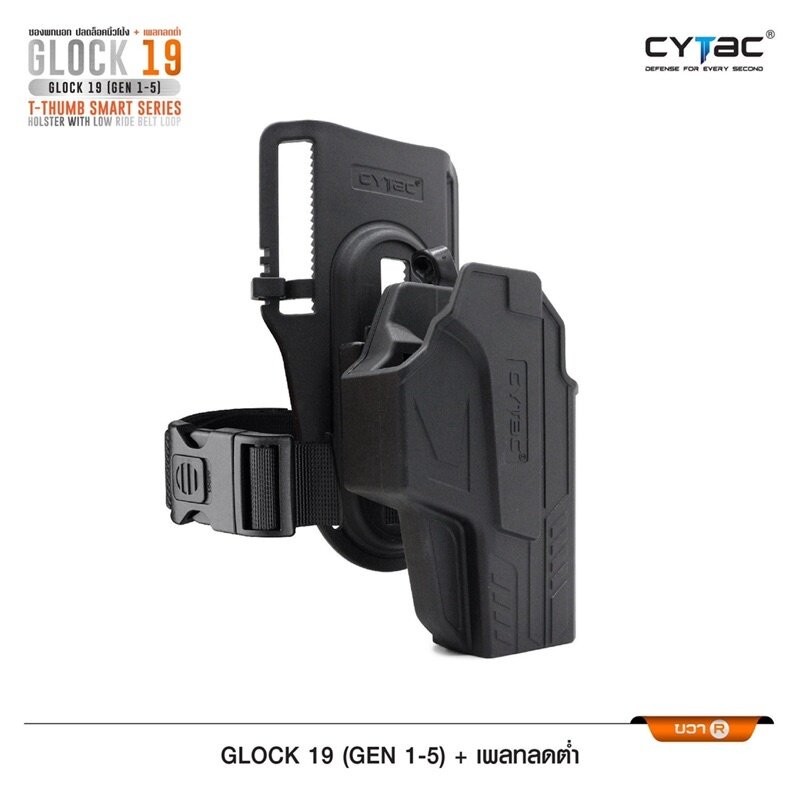 Cytac ซองพกนอกปลดนิ้วโป้ง G19 + เพลทลดต่ำ