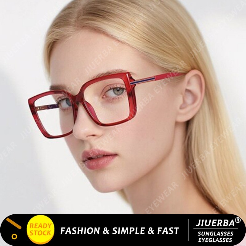 (JIUERBA) กรอบแว่นตาทรงสี่เหลี่ยมป้องกันแสงสีฟ้า TR90 แว่นตาออปติคอลคุณภาพสูงสําหรับผู้หญิง