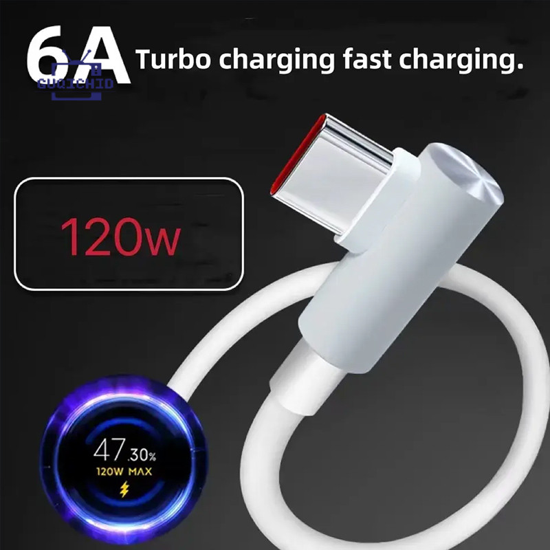 6A 120W USB Type C สายชาร์จเร็ว 90 องศาข้อศอก USB-C สําหรับสายชาร์จโทรศัพท์มือถือ1M 2M
