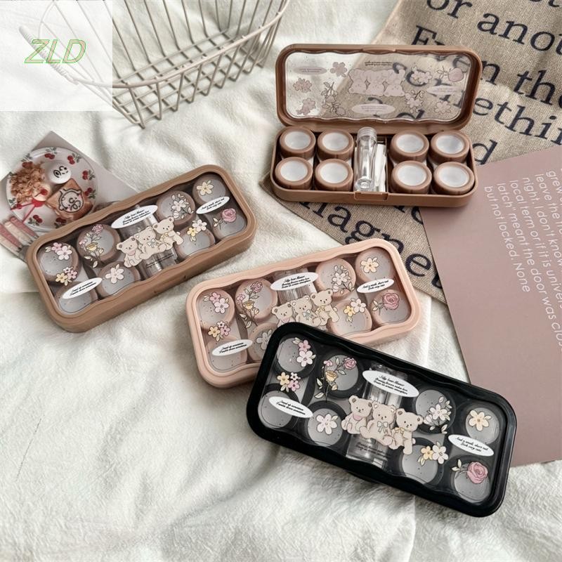 ZLD น่ารักการ์ตูนหมีกล่องเก็บคอนแทคเลนส์พร้อมกระจกแบบพกพาคอนแทคเลนส์สําหรับเดินทางกลางแจ้งเครื่องมือ