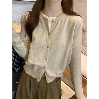 mimi&didi#เสื้อคลุมคาร์ดิแกนทรงคอกลม แต่งกระดุมทอง สำหรับผู้หญิง#88010
