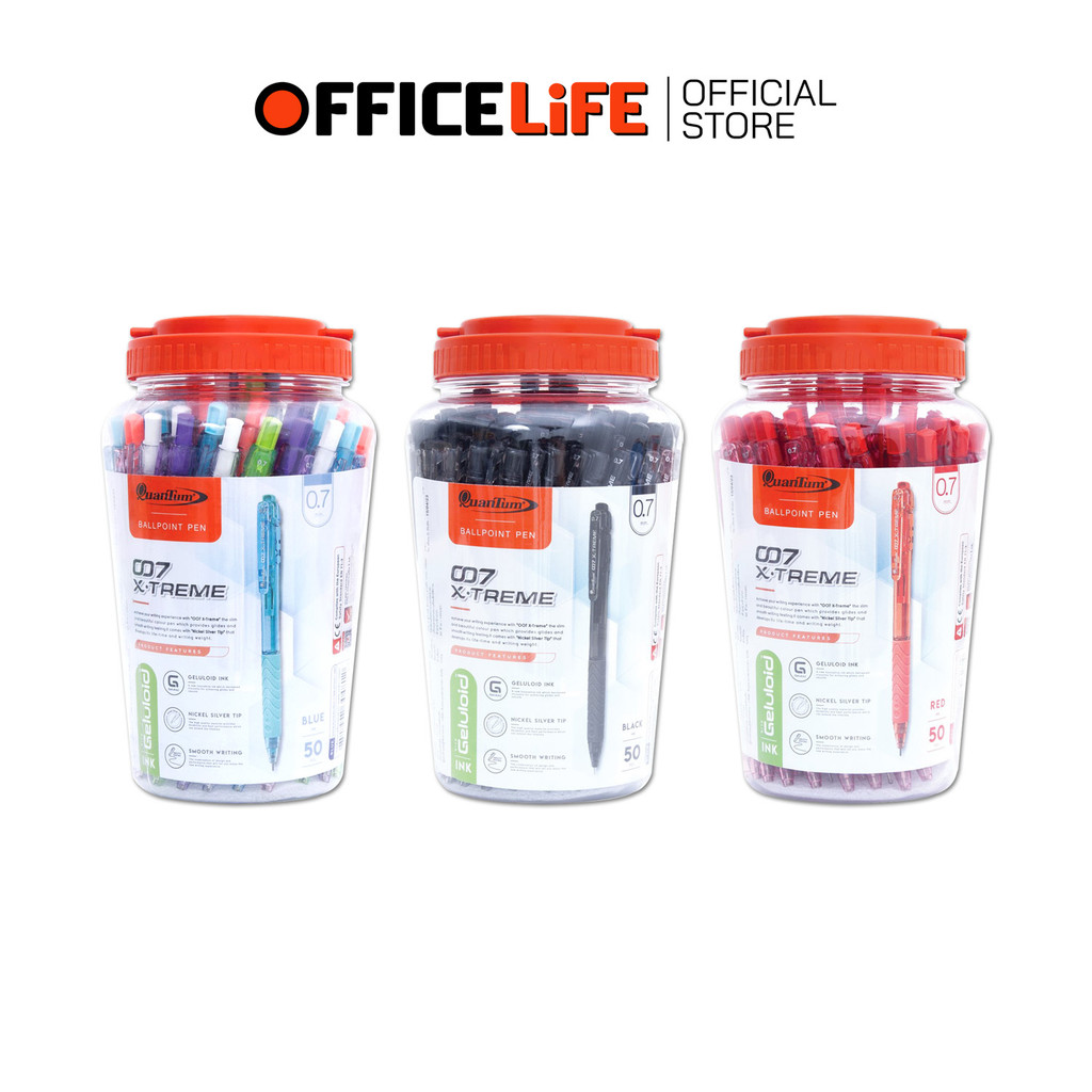Quantum (ควอนตัม) ปากกาลูกลื่น ปากกา รุ่น 007 X-Treme ขนาดหัว 0.7 มม. ( 50 ด้าม / กระปุก )