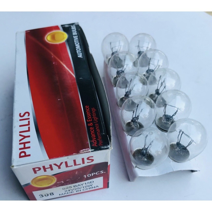 หลอดไฟท้าย ไฟถอย ไฟเบรค 24V 2 จุด 25/10W NO.308 PHYLLIS BA15D 13499CP A4887