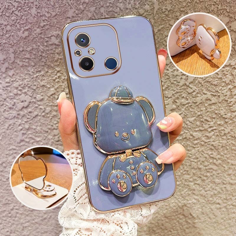 ปลอกกันกระแทกเคสโทรศัพท์สําหรับ Xiaomi Redmi 12C 13C 4G 5G Poco C65 น่ารัก 3D Hatted Baby Bear Stand