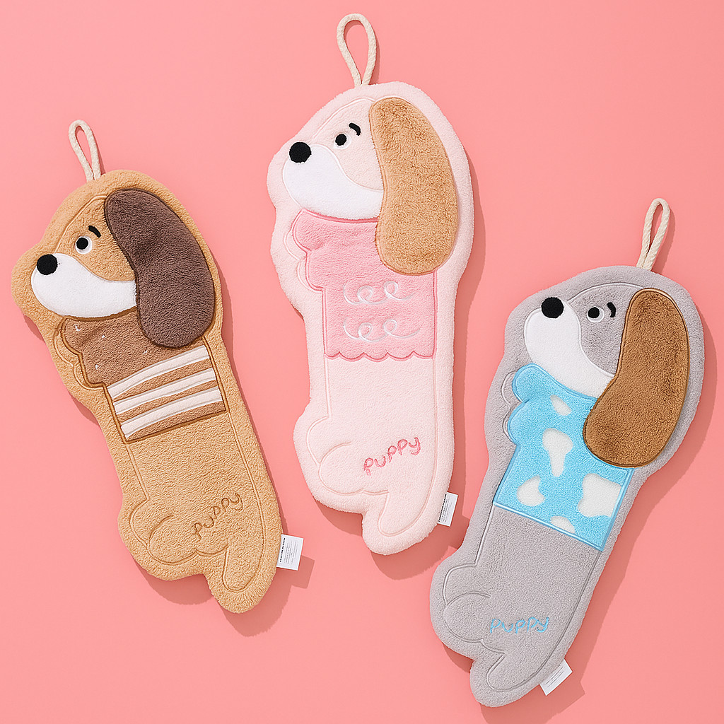 ผ้าเช็ดมือลายการ์ตูนหมาน้อย คัชชุน นาโนซับน้ำดี เหมาะสำหรับห้องครัว ห้องน้ำ แขวนง่าย - รูปที่ 3