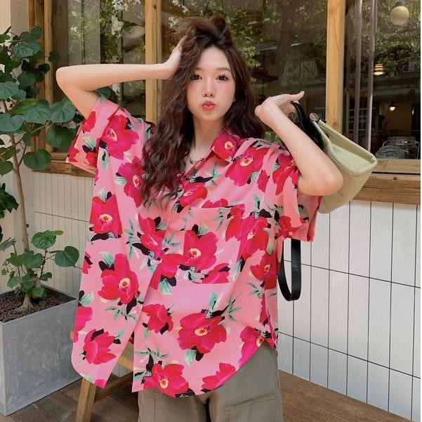 เสื้อลายดอกแขนสั้น สไตล์วินเทจ W369 thumbnail 3